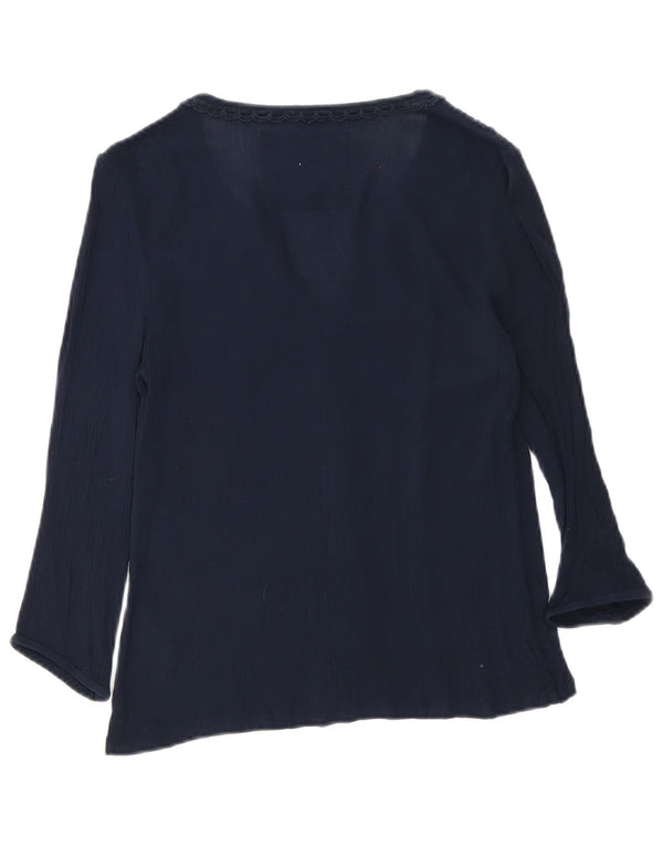 Bluză cămașă cu mâneci 3/4 pentru femei Superdry UK 6 XS, albastru marin, bumbac floral