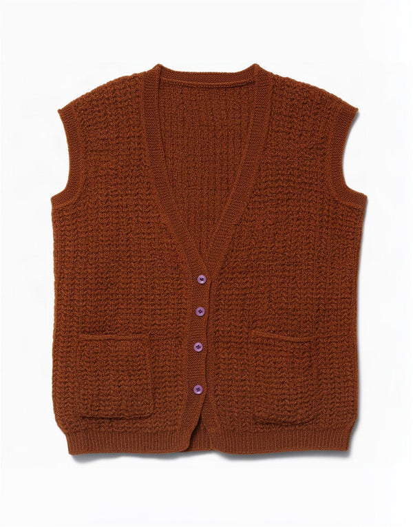 Pulover cardigan fără mâneci vintage pentru femei UK 12 maro mediu
