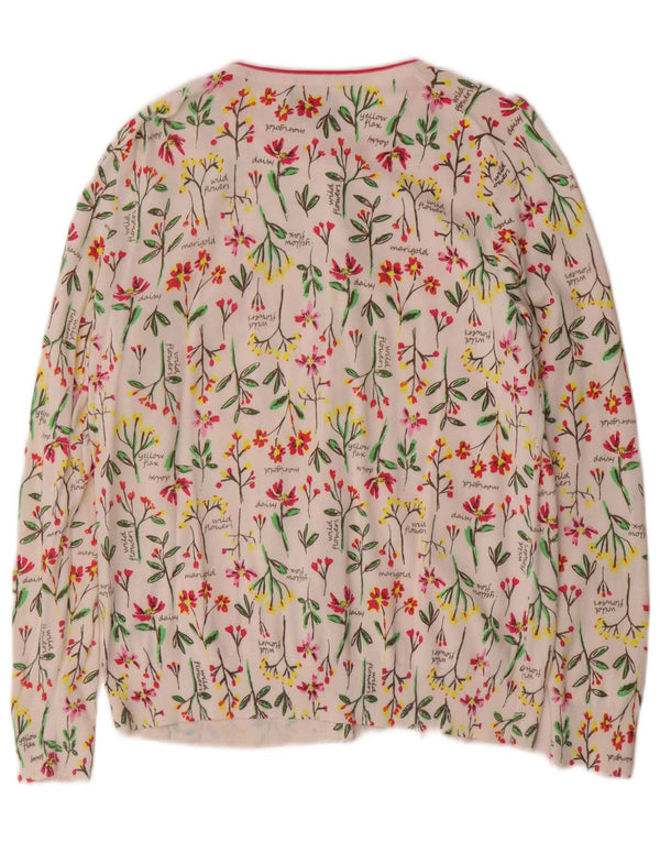 Pulover cardigan pentru femei Lands End UK 14 Bumbac Floral Alb Mediu