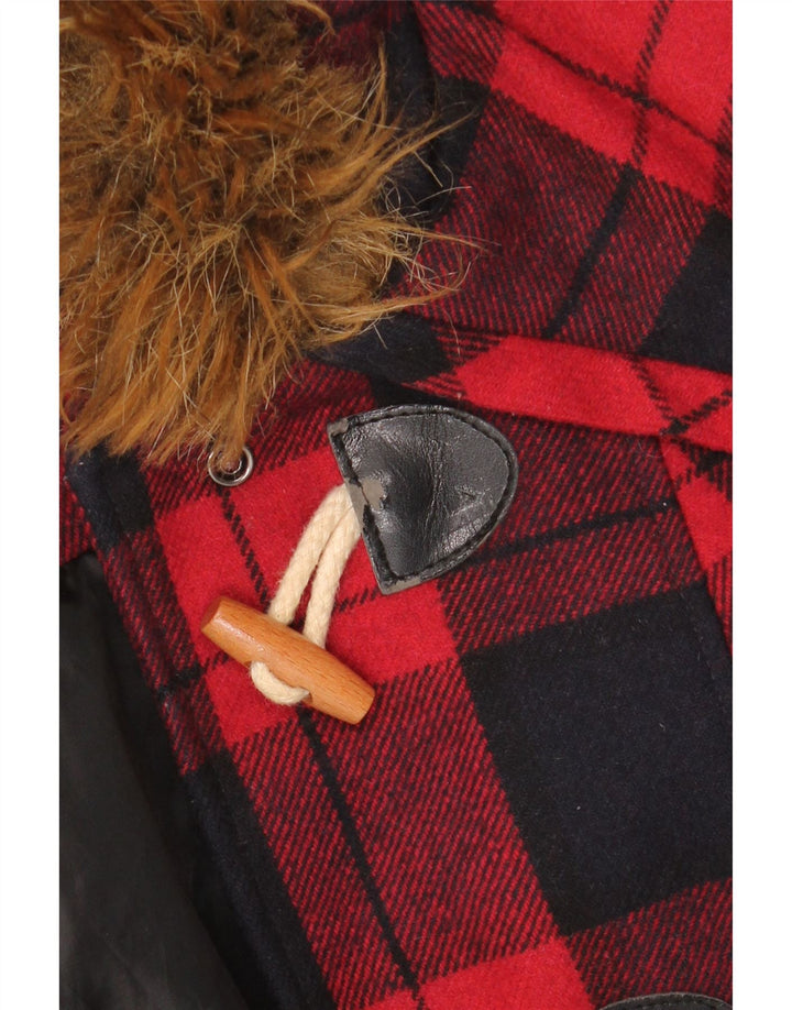 MISS SELFRIDGE Jachetă duffle cu glugă pentru femei UK 6 XS Lână carouri roșie