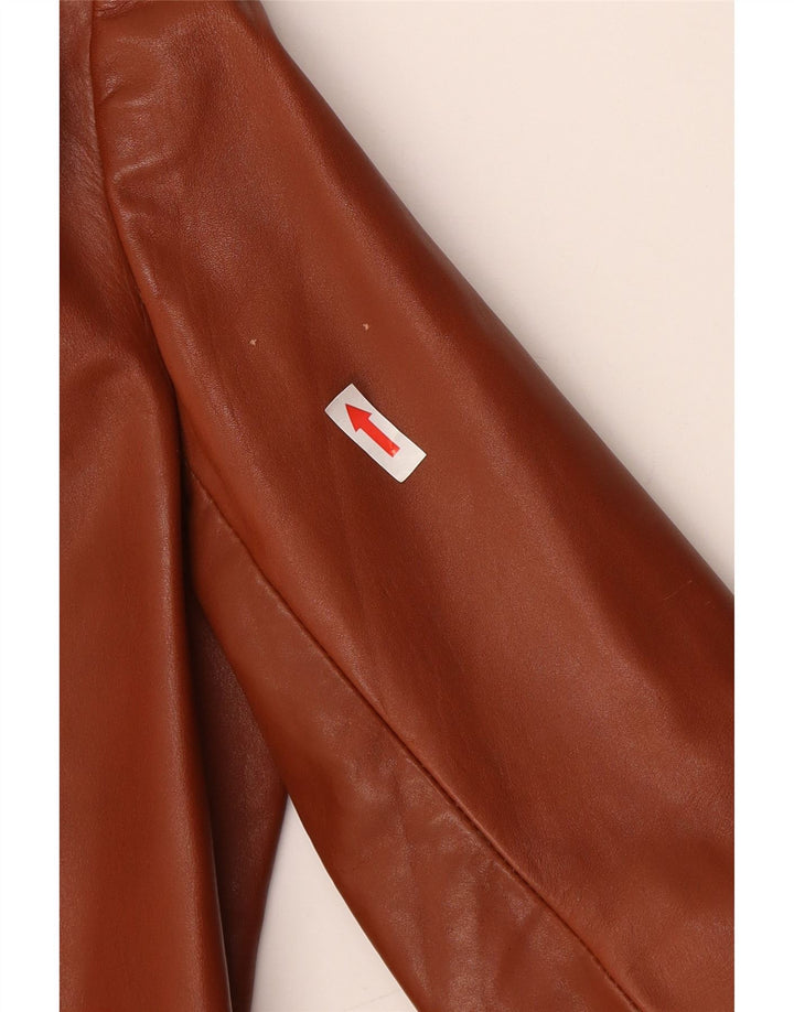 Jachetă vintage din piele cu 2 nasturi pentru femei UK 4 XS maro