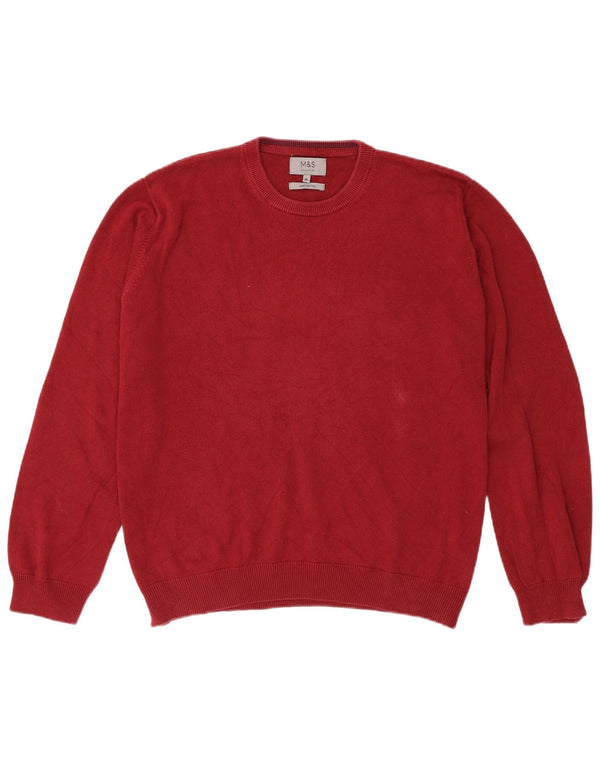 Marks & Spencer Mens Crew Neck Jumper Sweater XL Burgundy Cotton
