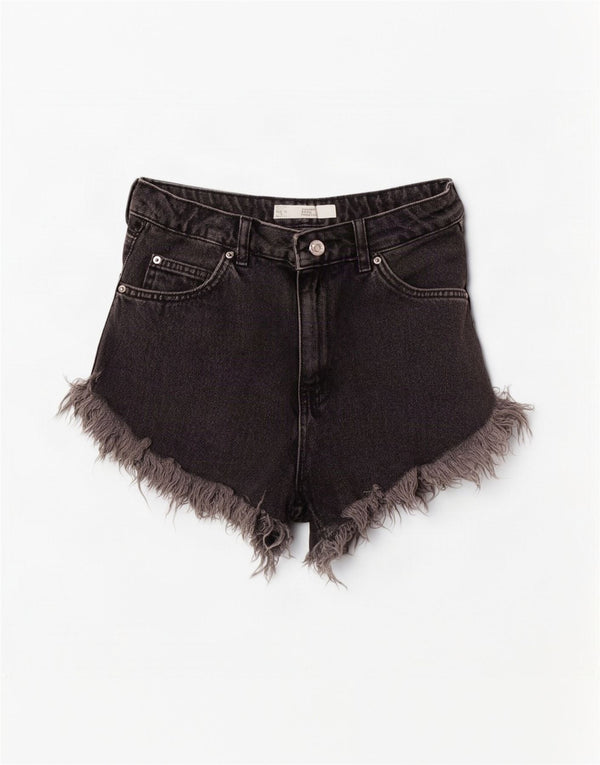 Topshop Womens High Waist Distressed Denim Shorts UK 12 Medium W28 Grey