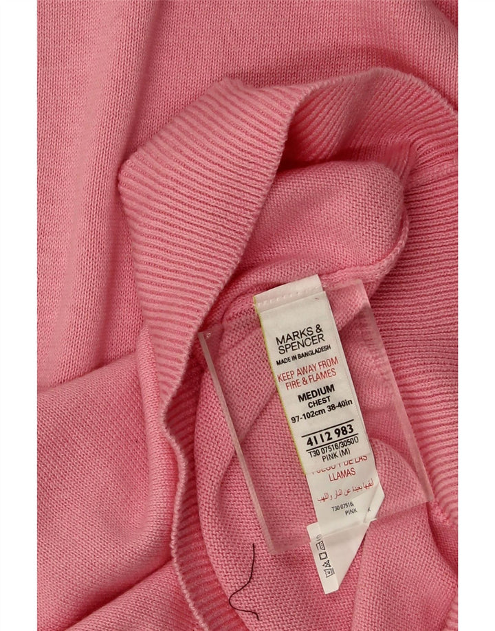 Pulover pentru bărbați Marks & Spencer, cu decolteu în V, din bumbac roz mediu