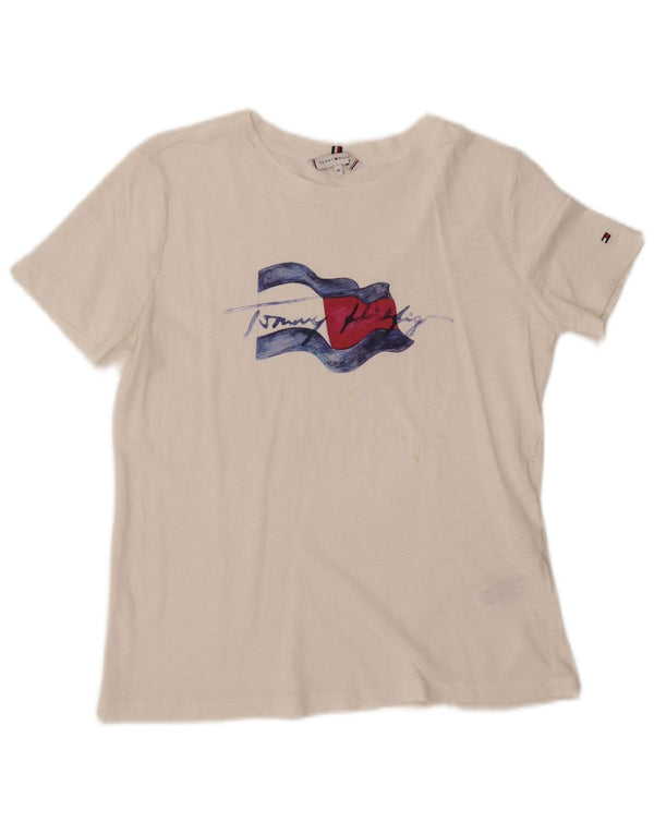 TOMMY HILFIGER Tricou cu grafic pentru femei Top UK 6 XS Bumbac alb