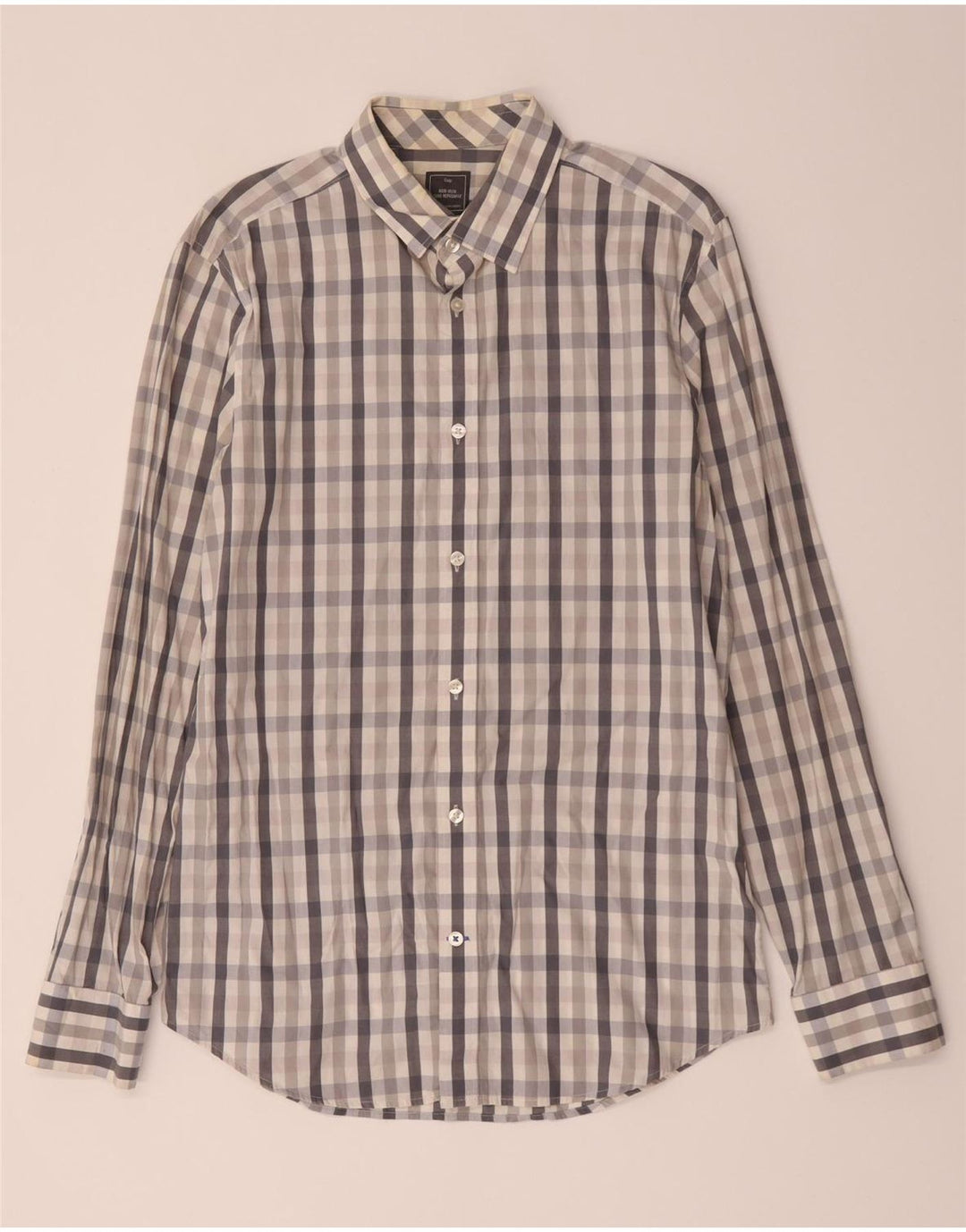 Cămașă pentru bărbați Gap Slim Fit, bumbac cu carouri, gri mediu