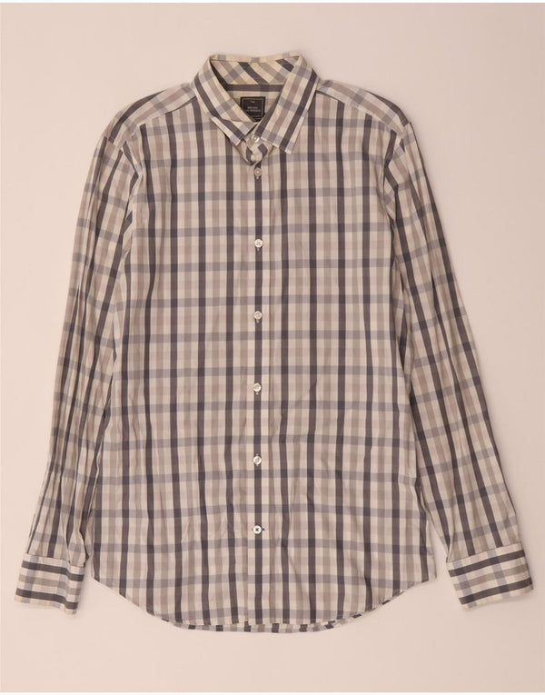 Cămașă pentru bărbați Gap Slim Fit, bumbac cu carouri, gri mediu