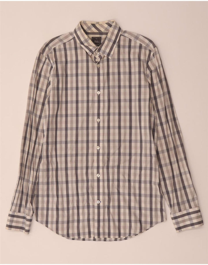 Cămașă pentru bărbați Gap Slim Fit, bumbac cu carouri, gri mediu