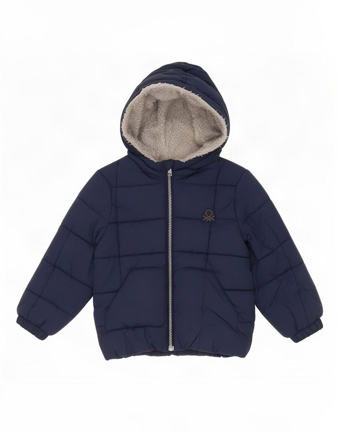 Jachetă căptușită cu glugă Benetton pentru băieți 2-3 ani poliester bleumarin