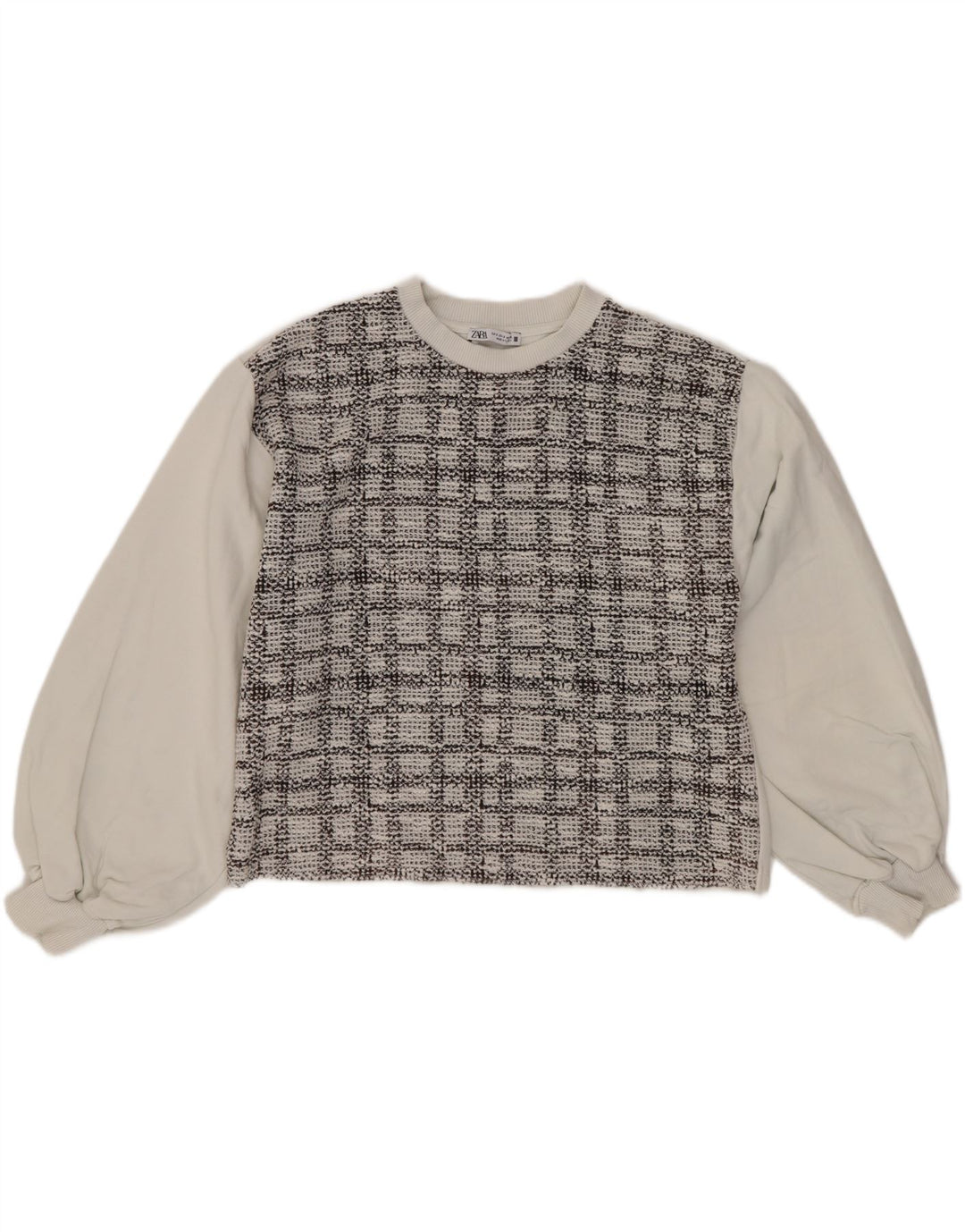 Pulover Oversized Crop pentru Damă Zara UK 10 Bumbac alb cu carouri mici