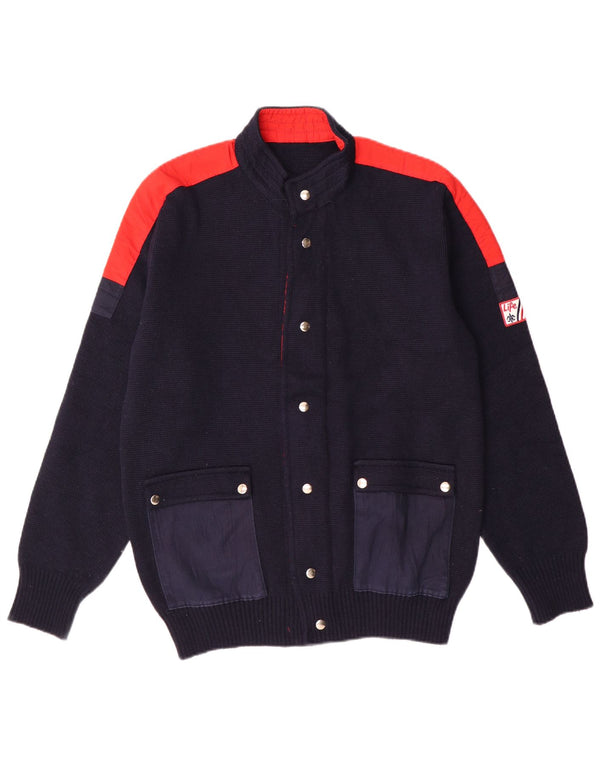 Pulover Cardigan Vintage pentru bărbați IT 50 Medium Bleumarin Lână color bloc