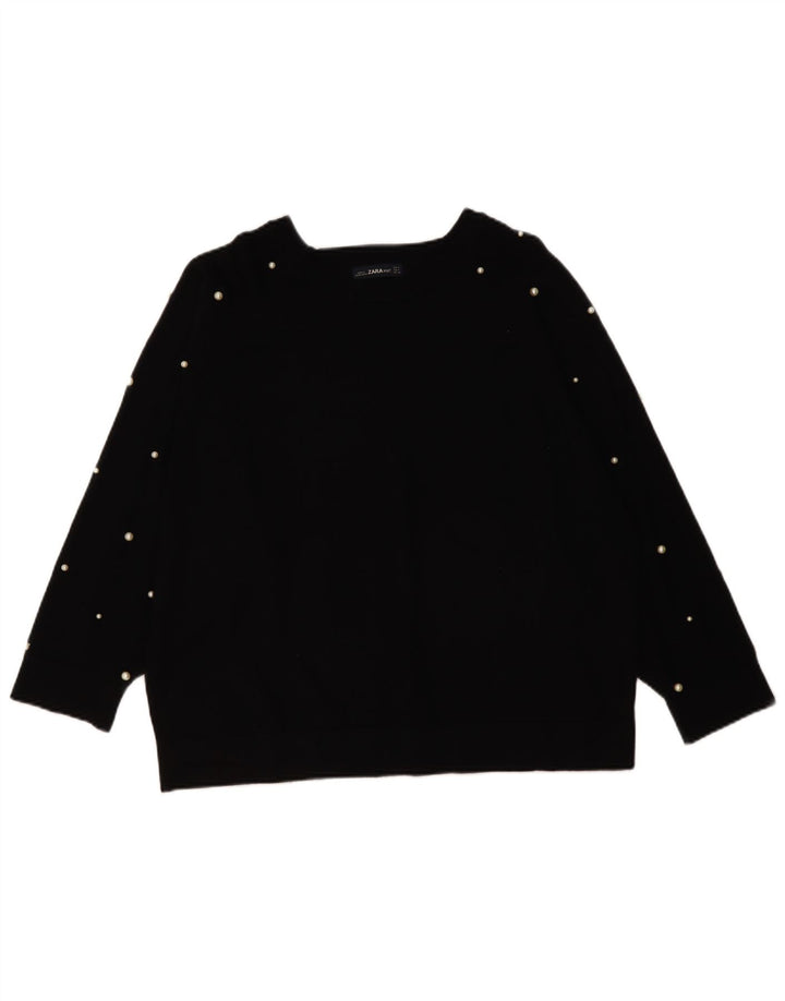 Pulover pentru femei supradimensionat cu gât de barcă Zara UK 14 Medium Negru