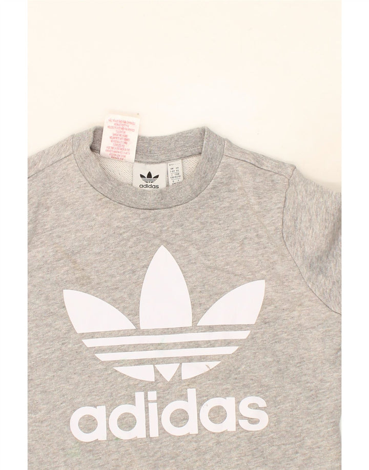 ADIDAS Boys Graphic Sweatshirt Jumper 7-8 Years Grey Cotton Vintage Adidas and Second-Hand Adidas from Messina Hembry 