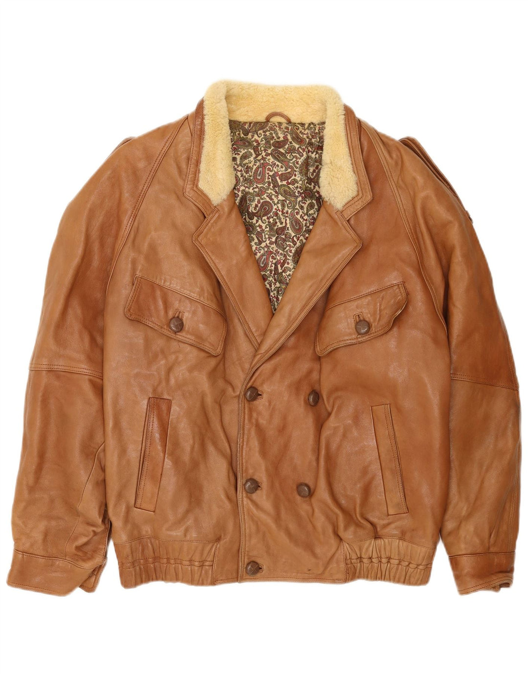 Jachetă militară de epocă pentru bărbați dublu piept UK 40, mare, bej, piele