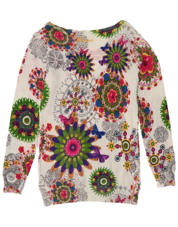 Desigual Womens V-Neck Jumper Sweater UK 12 Medium Multicoloured Floral