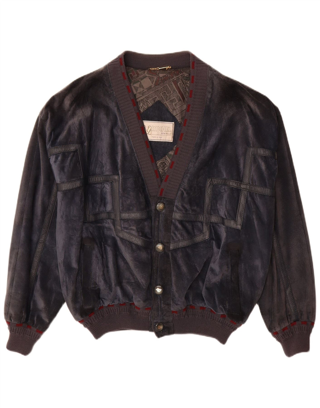 Jachetă bomber de piele intoarsă pentru bărbați Michel IT 52 XL, albastru bleumarin