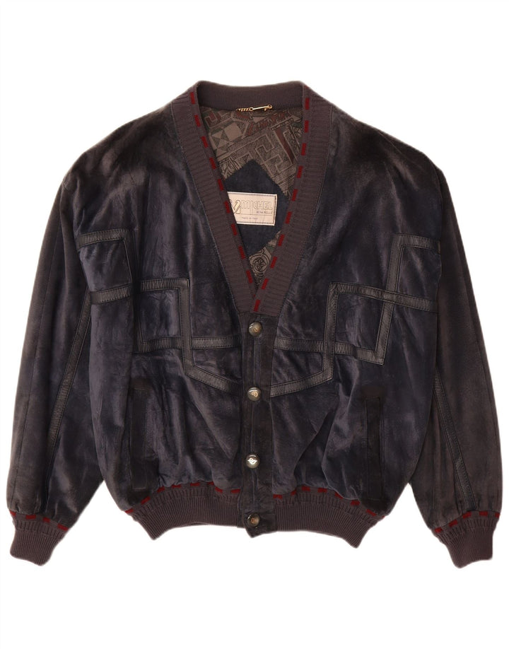 Jachetă bomber de piele intoarsă pentru bărbați Michel IT 52 XL, albastru bleumarin