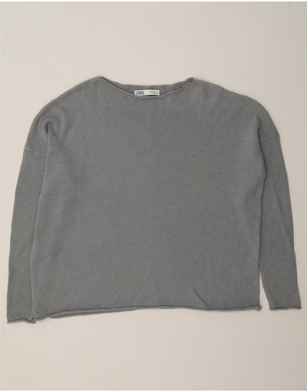 Pulover supradimensionat pentru femei Zara, cu gât de barcă, UK 14, bumbac gri mediu