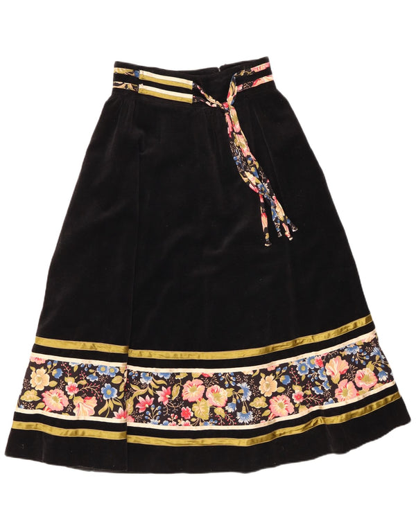 Fustă A-Line pentru femei Vintage din catifea cu talie înaltă EU 38 Medium W26 Negru Floral