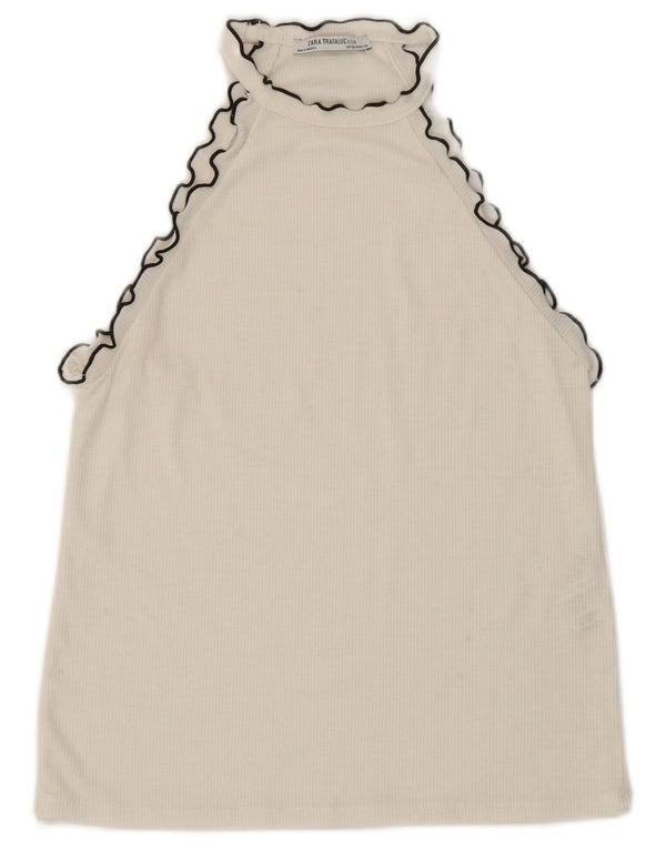 Top Crop Halter pentru Damă Zara UK 12 Medium Alb Bumbac
