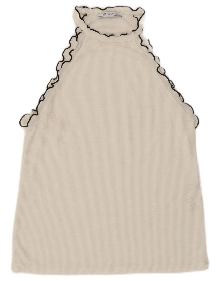 Top Crop Halter pentru Damă Zara UK 12 Medium Alb Bumbac