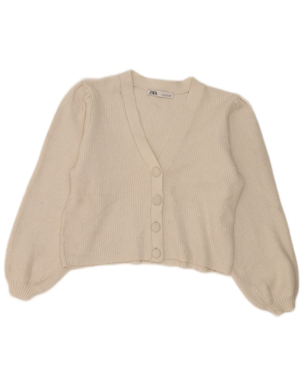 Zara Womens Crop Cardigan Sweater UK 14 Medium Off White Viscose