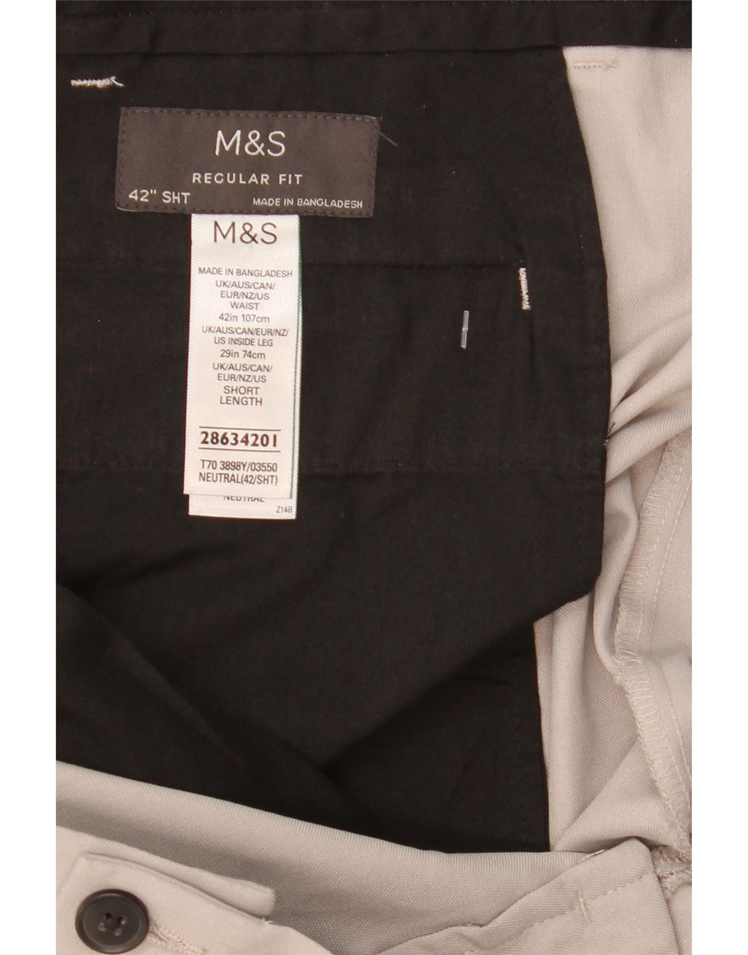Pantaloni chino pentru bărbați Marks & Spencer, cu ajustare normală, L42 L28, poliester gri