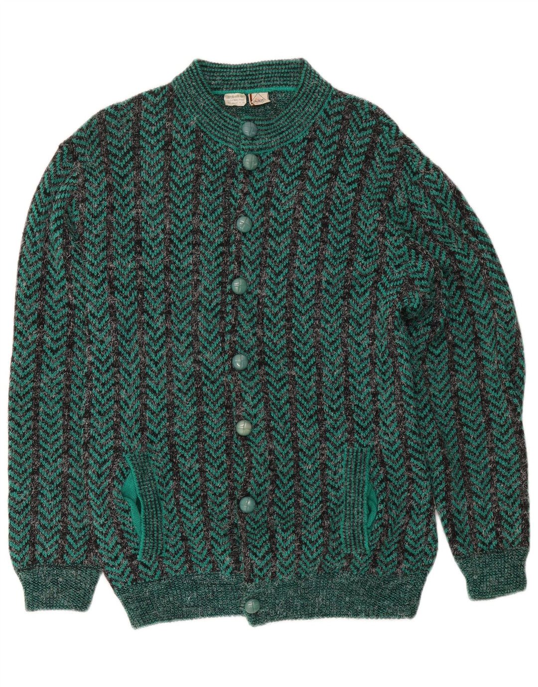 Pulover Cardigan Vintage pentru bărbați, cu croială obișnuită, verde mediu Chevron acrilic