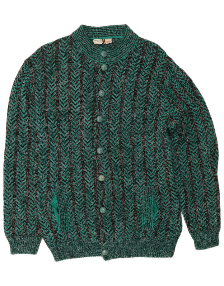 Pulover Cardigan Vintage pentru bărbați, cu croială obișnuită, verde mediu Chevron acrilic