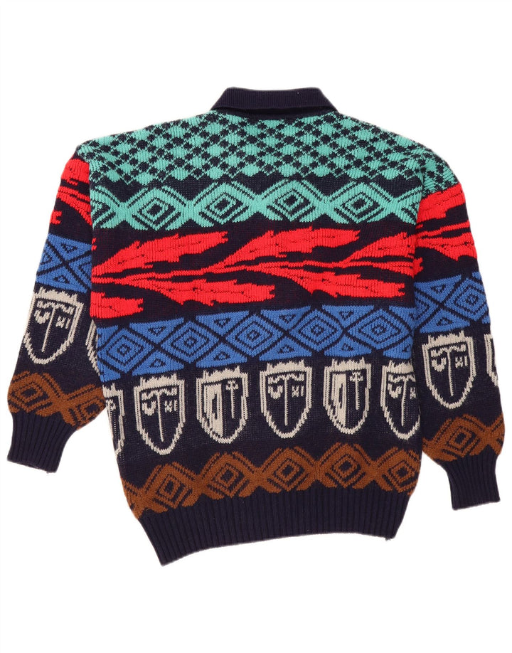 Pulover vintage pentru bărbați cu gât polo IT 50 mediu multicolor geometric