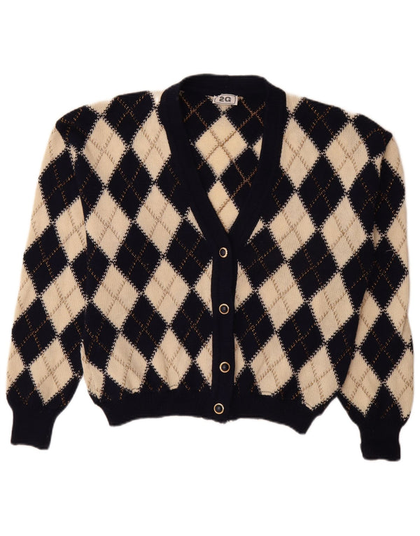 Pulover Cardigan Vintage pentru Damă IT 48 XL Bej Argyle/Diamond