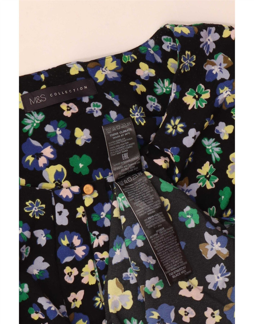 Bluză pentru femei Marks & Spencer UK 12 Poliester Floral Negru Mediu