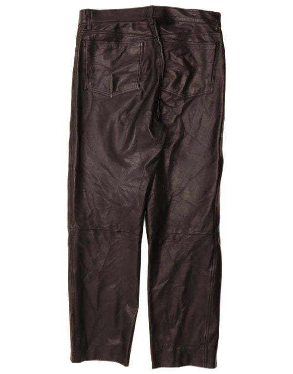 VINTAGE Pantaloni drepti din piele pentru bărbați IT 50 Large W32 L30 Piele neagră