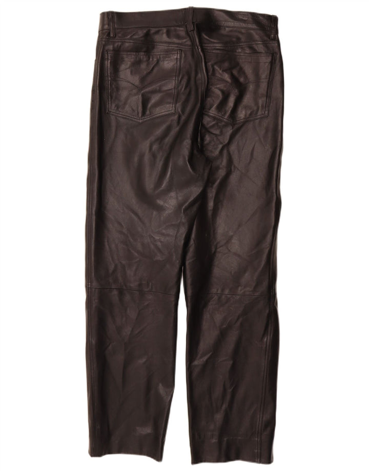 VINTAGE Pantaloni drepti din piele pentru bărbați IT 50 Large W32 L30 Piele neagră