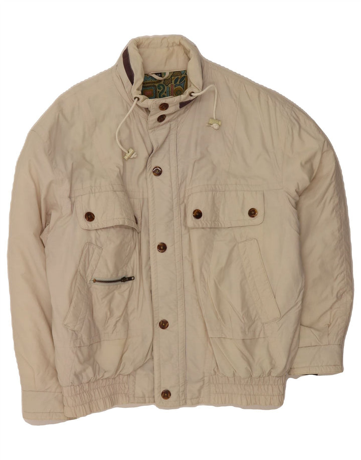 C&A Mens Bomber Padded Jacket EU 50 Large Off White Cotton Vintage C&A and Second-Hand C&A from Messina Hembry 