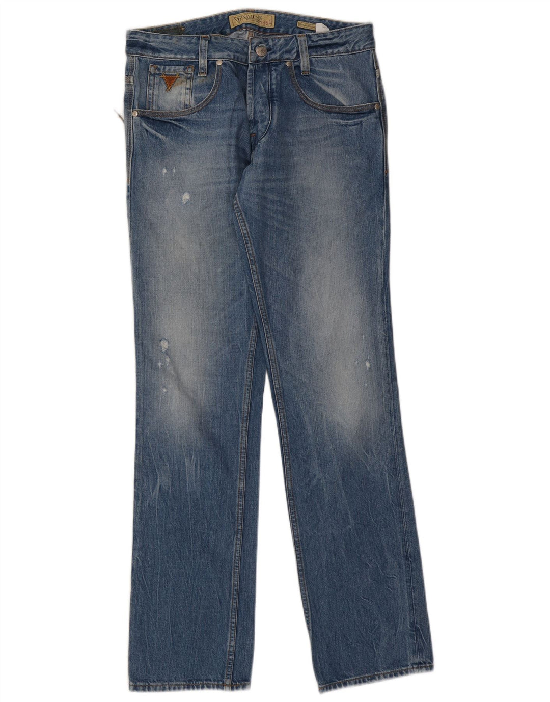 Guess Blugi Distressed Straight pentru bărbați W31 L34 Bumbac albastru