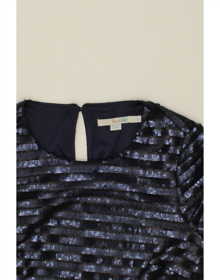 BODEN Womens Sequin Top 3/4 Sleeve UK 6 XS Navy Blue Colourblock Polyester Vintage Boden and Second-Hand Boden from Messina Hembry 