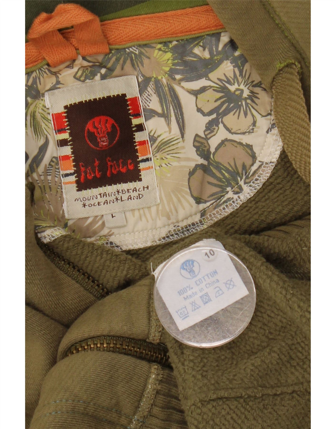 Pulover cu glugă cu fermoar pentru bărbați Fat Face, bumbac mare kaki