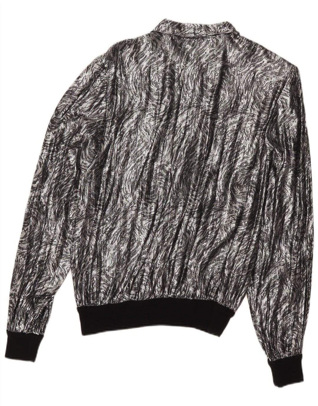 Bluză cămașă vintage pentru femei cu model abstract, UK 16, argintiu mare