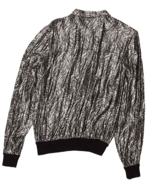 Bluză cămașă vintage pentru femei cu model abstract, UK 16, argintiu mare