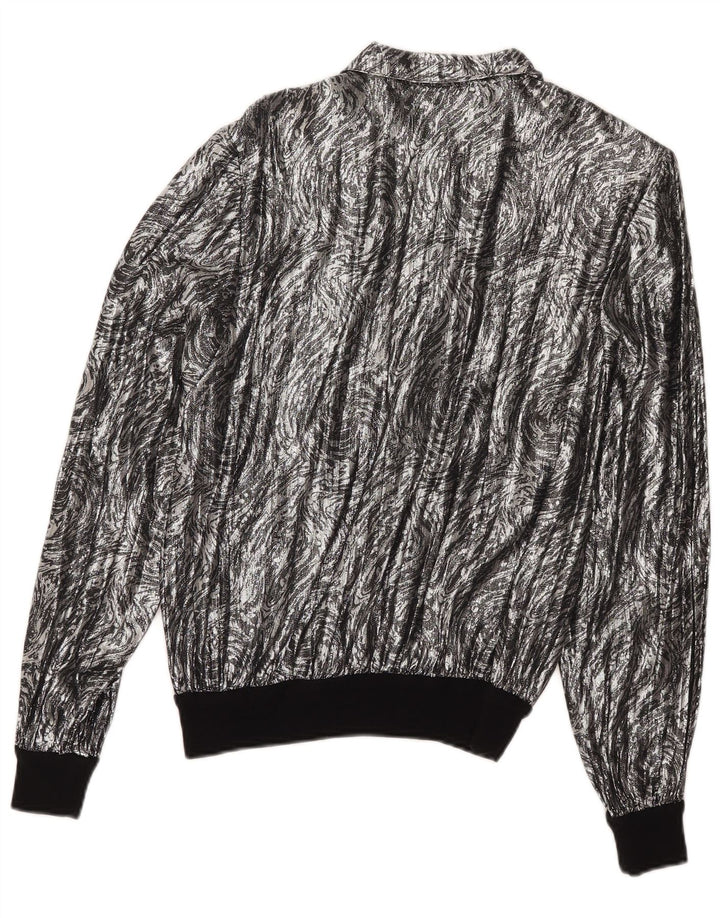Bluză cămașă vintage pentru femei cu model abstract, UK 16, argintiu mare