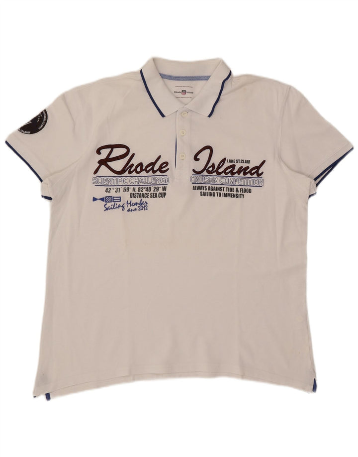 Tricou polo cu grafică pentru bărbați Rhode Island, bumbac alb mare
