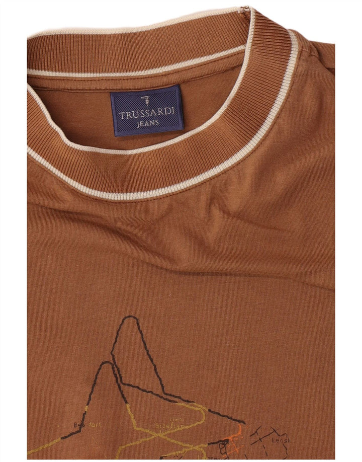 Trussardi Jeans Top grafic pentru bărbați cu mânecă lungă din bumbac maro mediu