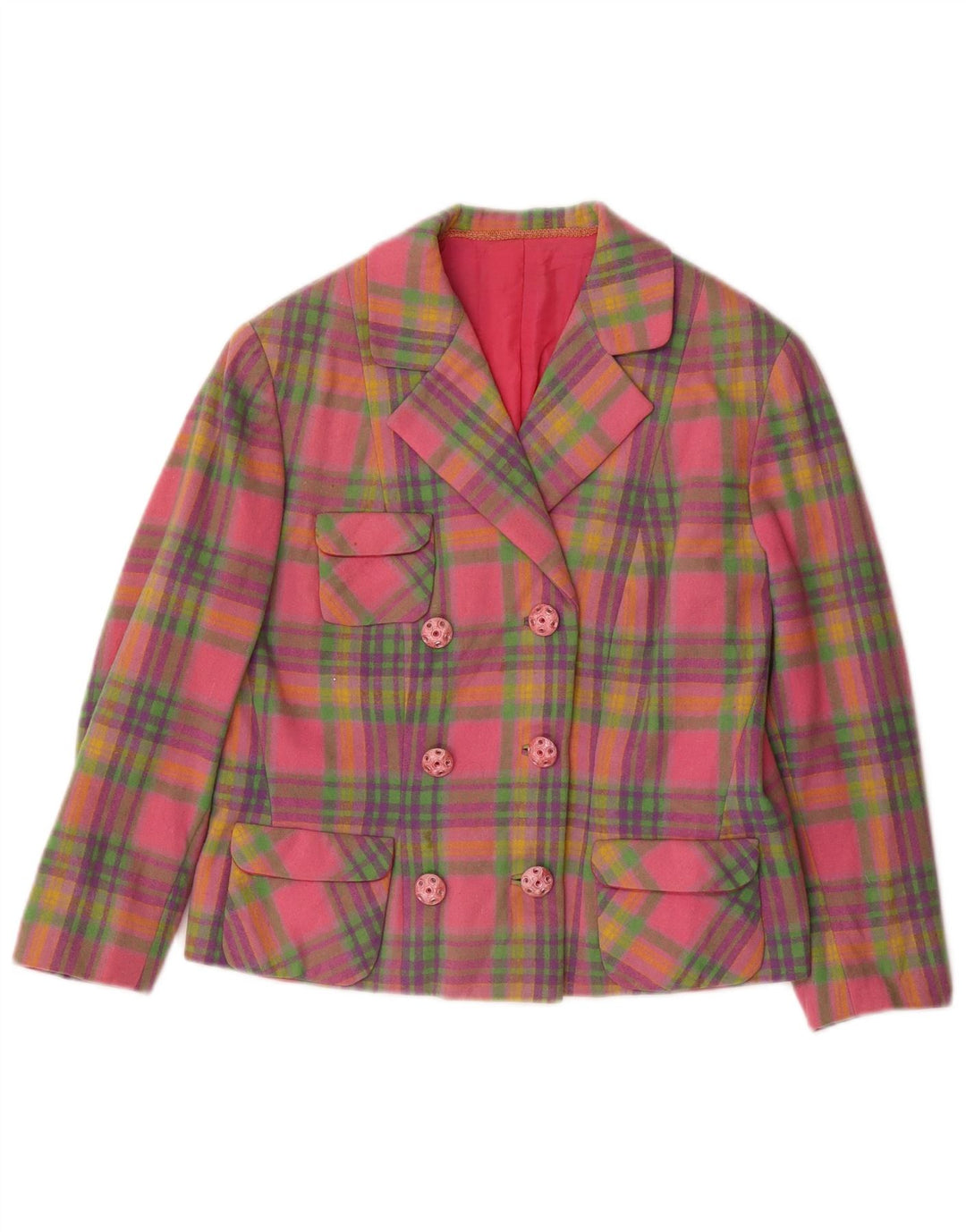 Jachetă vintage pentru femei, cu mâneci 3/4, cu mâneci 3/4, UK 10, în carouri mici, roz