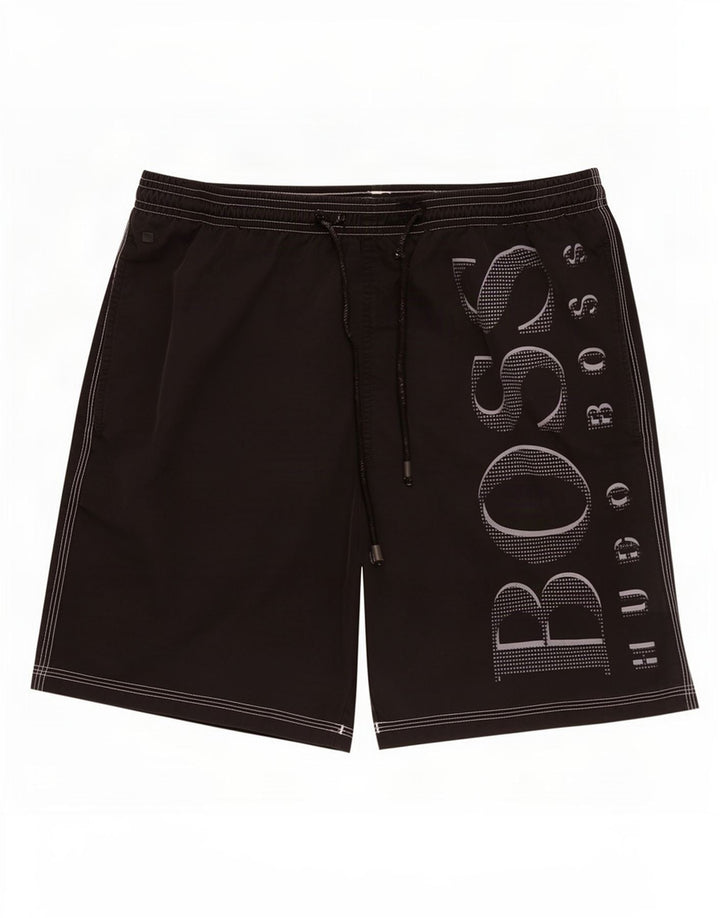 Pantaloni scurți de înot grafic pentru bărbați Hugo Boss, poliamidă neagră medie