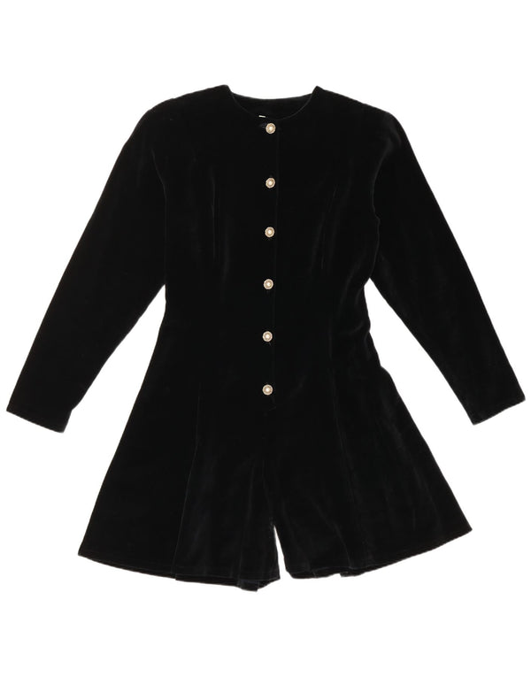 Combi de catifea cu mâneci lungi pentru femei vintage UK 14, bumbac negru mare