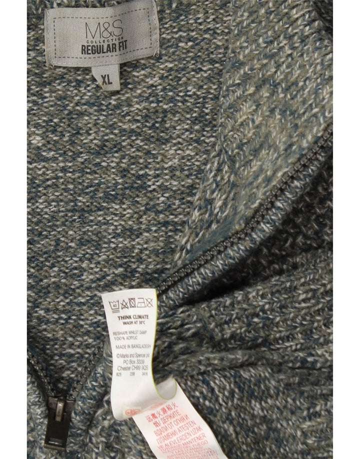 MARKS & SPENCER Pulover pentru bărbați, cu formă regulată, cu fermoar, cu gât, XL, pete gri