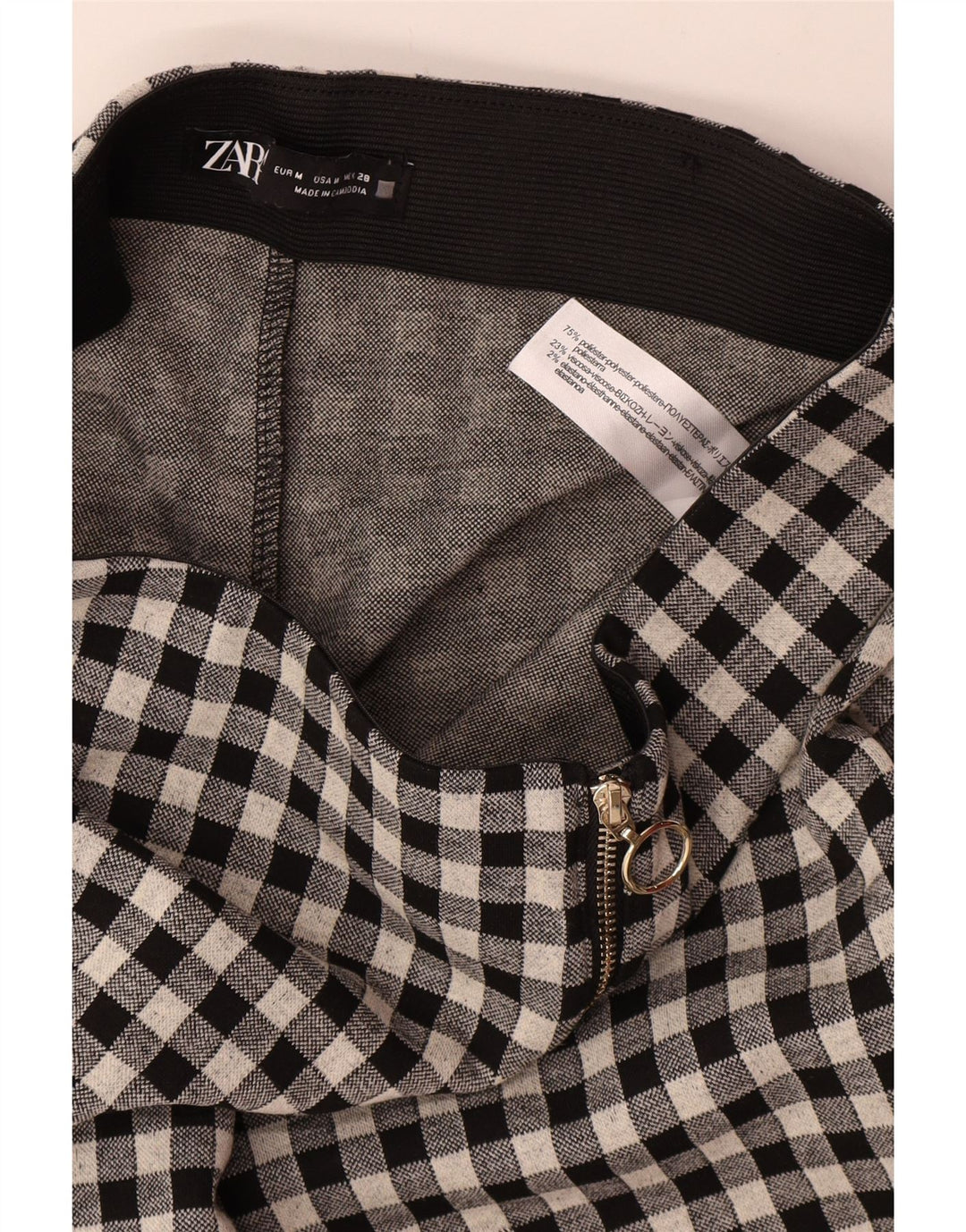 Pantaloni skinny casual pentru femei Zara Mediu L28 L29 Poliester vichy negru
