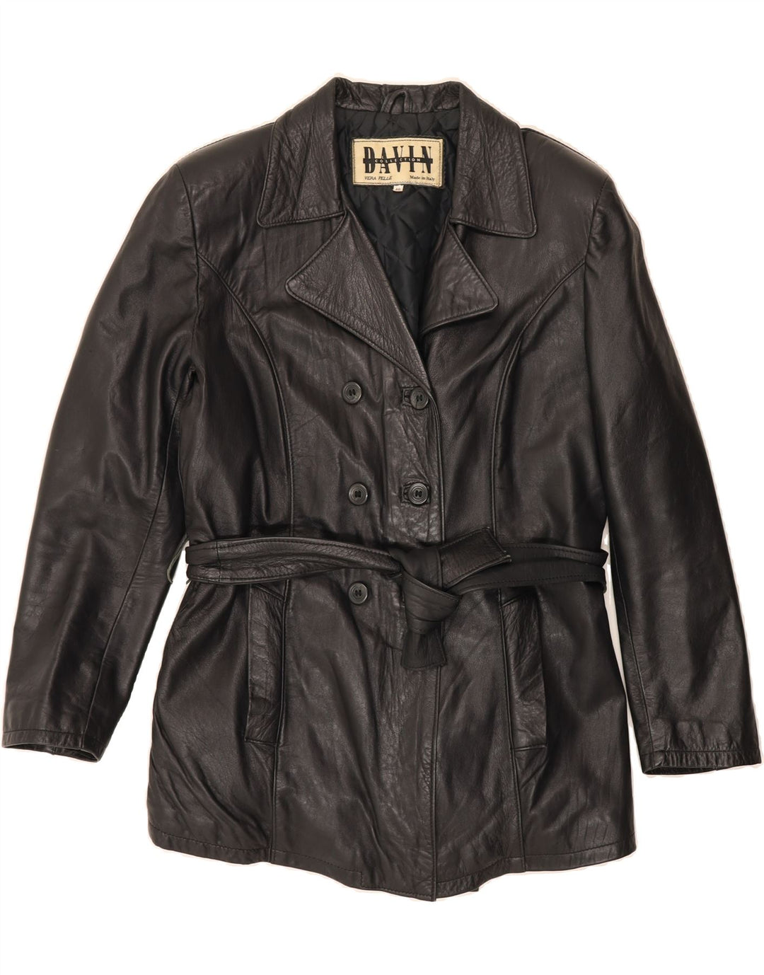 DAVIN Womens Leather Jacket IT 46 Large Black Leather Vintage Davin and Second-Hand Davin from Messina Hembry 