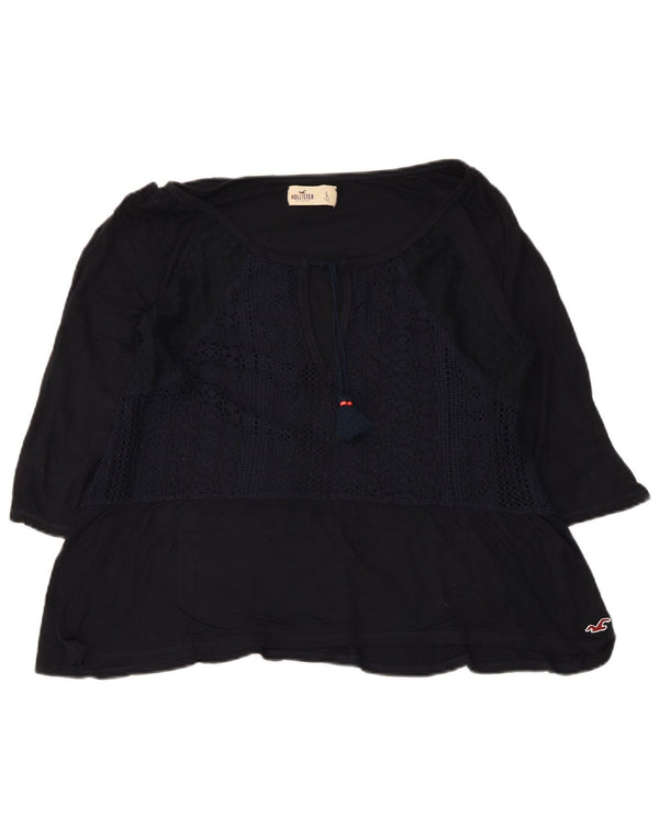 Bluză Hollister pentru femei Crop cu mâneci 3/4 UK 14 Mare bleumarin